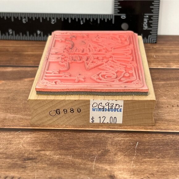 RARE Vintage Christmas Stocking Rubber Stamp ELF BLING SHOE G980 - Picture 3 of 4